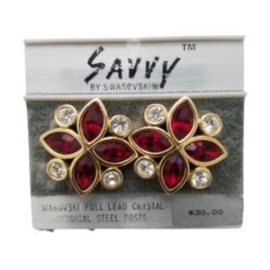 Vintage 80s New on card Savvy Swarovski Crystal Earrings